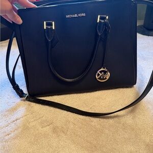 Michael Kors Black Leather Saffiano Satchel with Gold Hardware